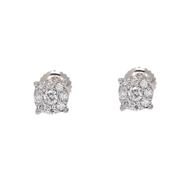 White Gold Halo Diamond Stud Earrings (5 Mm)