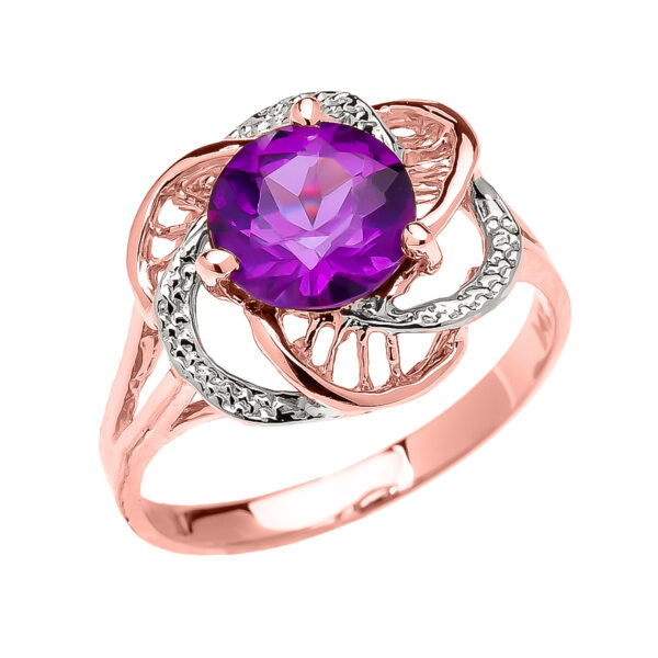 Rose Gold Amethyst Solitaire Modern Flower Ladies Ring