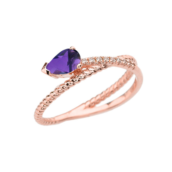 Rose Gold Criss-Cross Amethyst Rope And Diamonds Designer Ring