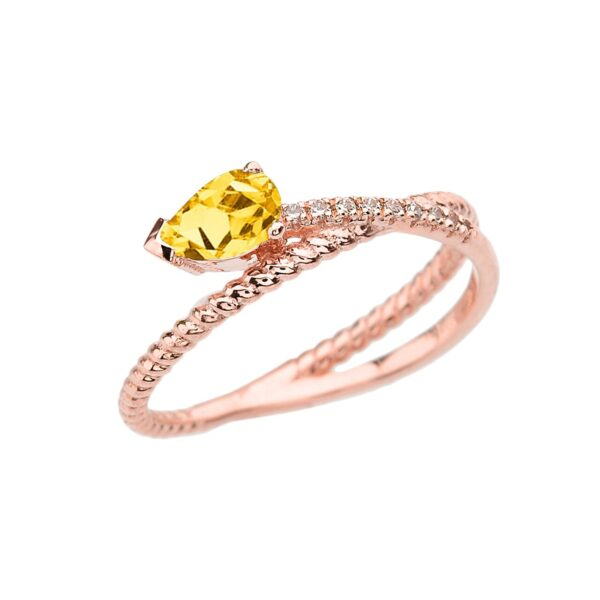 Rose Gold Criss-Cross Citrine Rope And Diamonds Designer Ring