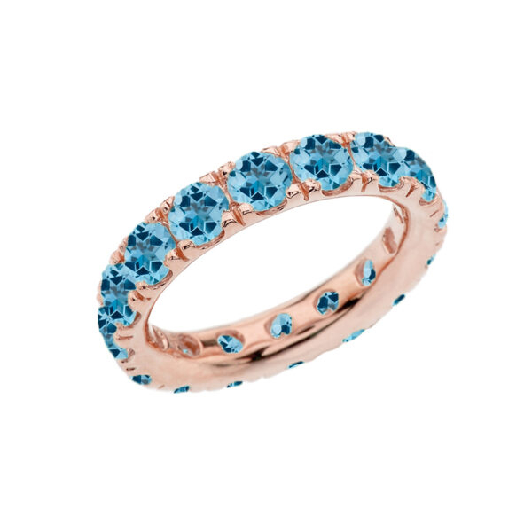 4mm Comfort Fit Rose Gold Eternity Band With 5.25 Ct December Birthstone Genuine Blue Topaz