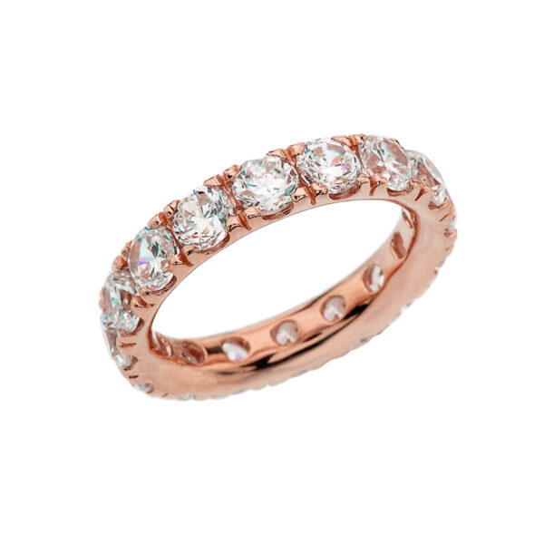 4mm Comfort Fit Rose Gold Eternity Band With 7 Ct April Birthstone Cubic Zirconia