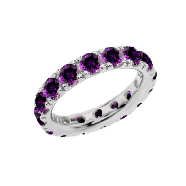 4mm Comfort Fit Sterling Silver Eternity Band With February Birthstone Amethyst