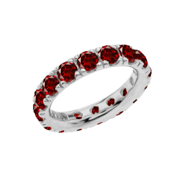 4mm Comfort Fit White Gold Eternity Band With 5.10 Ct January Birthstone Genuine Garnet