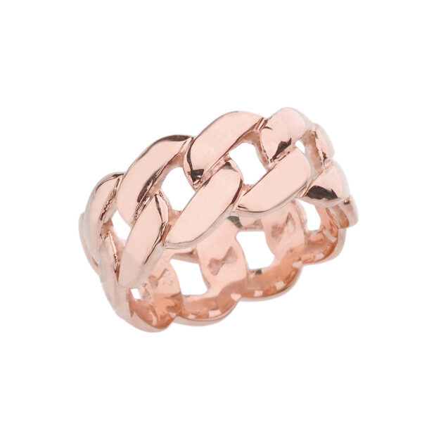 Rose Gold 10 Mm Unisex Cuban Link Chain Eternity Band Ring