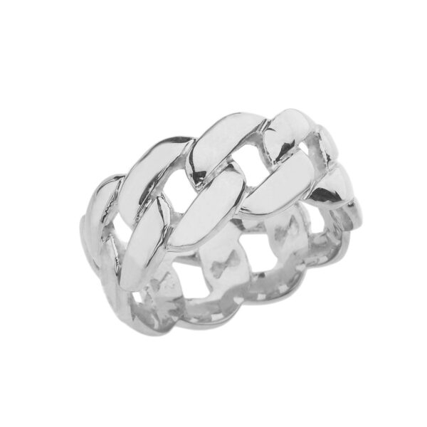 Sterling Silver 10 Mm Unisex Cuban Link Chain Eternity Band Ring