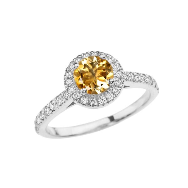 White Gold Diamond And Citrine Engagement/Proposal Ring