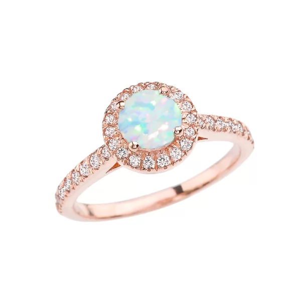 Rose Gold Diamond And Opal (Lcop) Engagement/Proposal Ring