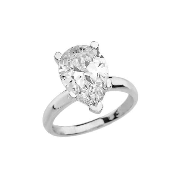 White Gold Pear Shape Cz Engagement/Proposal Solitaire Ring