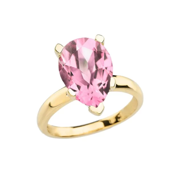 Yellow Gold Pear Shape Pink Cz Engagement/Proposal Solitaire Ring