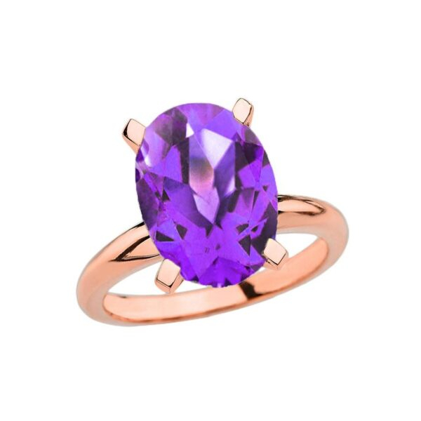 Rose Gold Oval Shape Amethyst Engagement/Proposal Solitaire Ring