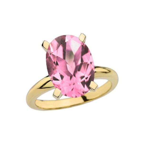 Yellow Gold Oval Shape Pink Cz Engagement/Proposal Solitaire Ring