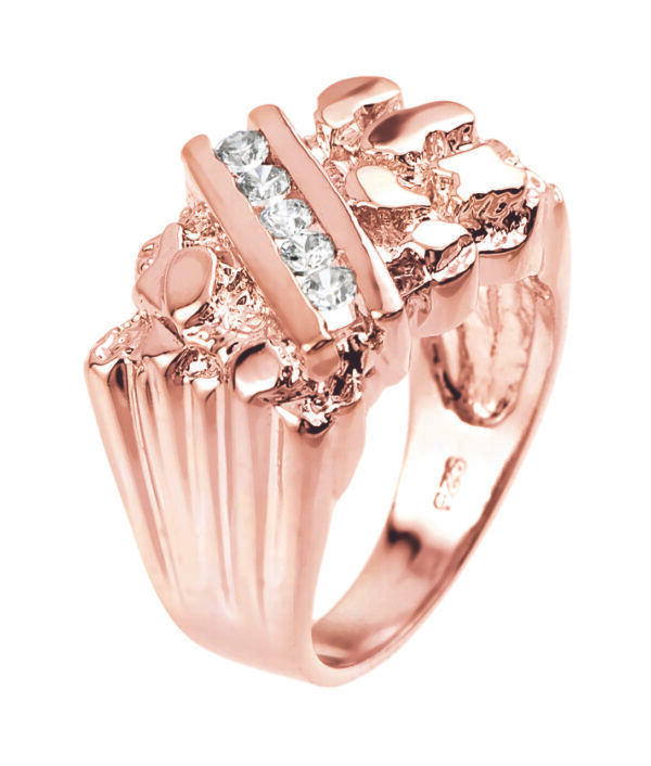 Rose Gold Cubic Zirconia Men's Signet Nugget Ring