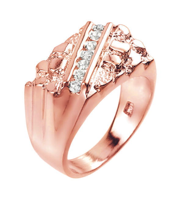 Rose Gold Cubic Zirconia Signet Nugget Men's Ring