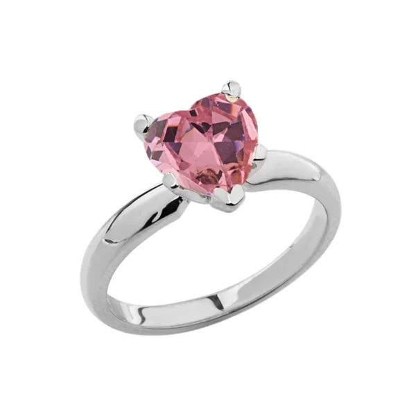 White Gold Solitaire Pink Cz Heart Engagement Ring