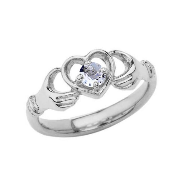 .20 Ct Aquamarine Classic Claddagh Ring In Sterling Silver