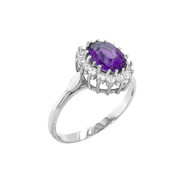 Genuine Amethyst Fancy Engagement/Wedding Solitaire Ring In Sterling Silver