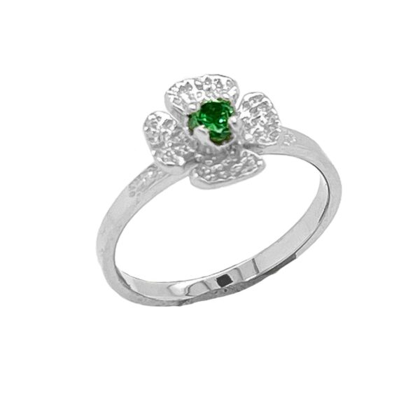 Solitaire May Birthstone Flower Ring In Sterling Silver