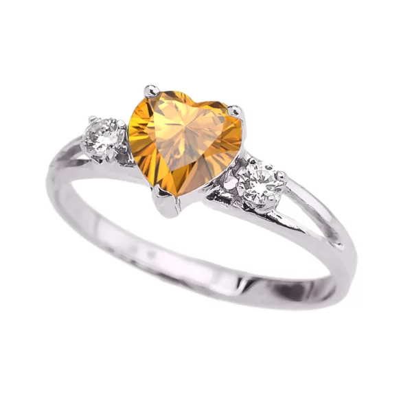 White Gold Citrine Heart Proposal/Promise Ring