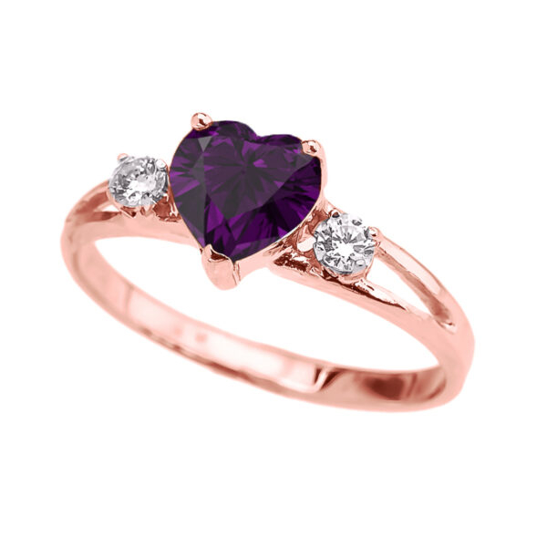 Rose Gold February Birthstone Cz Heart Proposal/Promise Ring