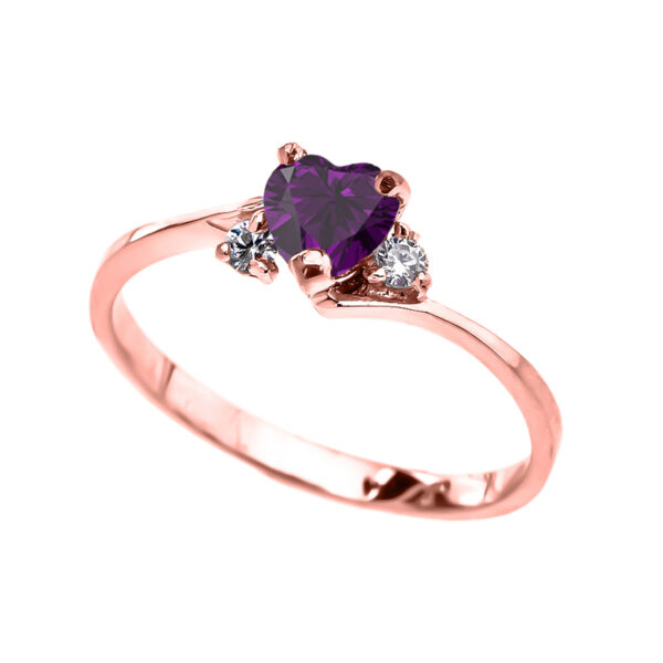 Dainty Rose Gold Cz Amethyst Heart Promise Ring