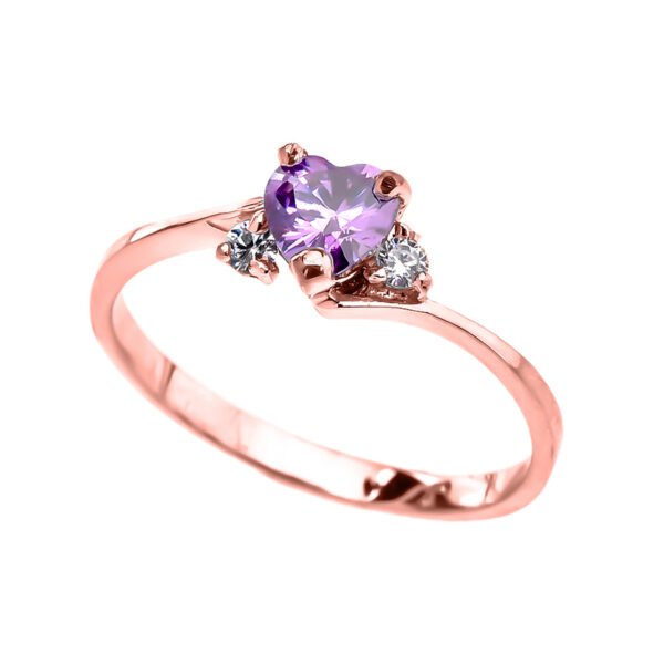 Dainty Rose Gold Cz Alexandrite Heart Promise Ring