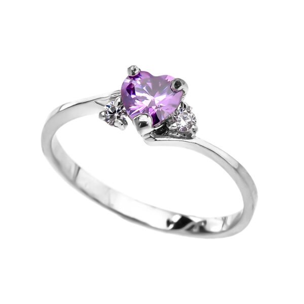 Dainty White Gold Cz Alexandrite Heart Promise Ring