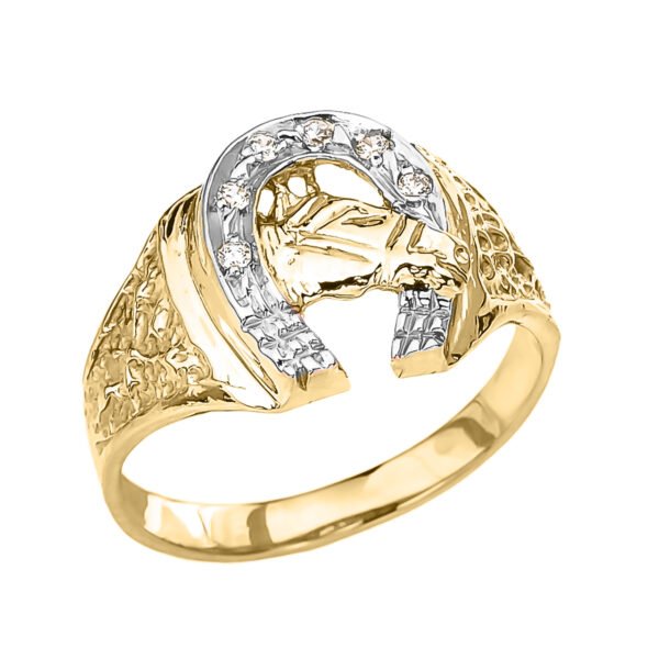 Yellow Gold Diamond Horseshoe With Horse Head Ring
