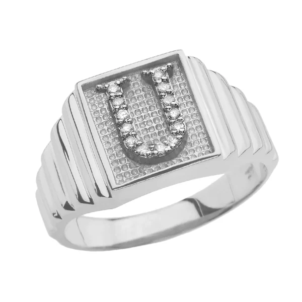 Sterling Silver Diamond Initial U Ring