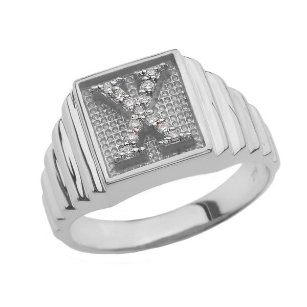 Sterling Silver Diamond Initial X Ring