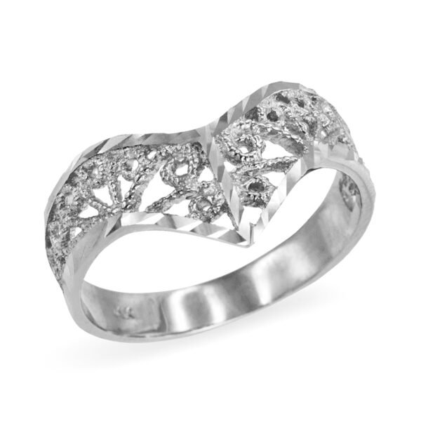 Sterling Silver Chevron Filigree Diamond Cut Ring
