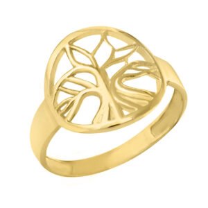 Yellow Gold Tree Of Life Circular Filigree Women's Ring