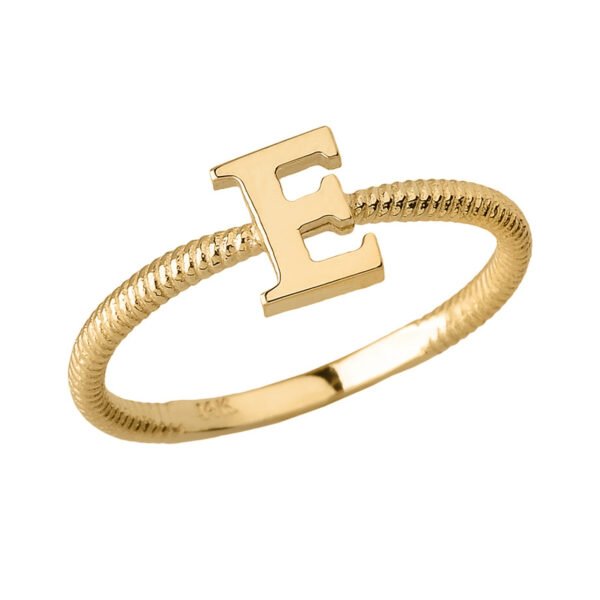 Solid Yellow Gold Alphabet Initial Letter E Stackable Ring