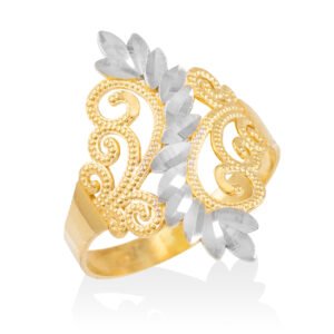 Two-Tone Gold Filigree Diamond Cut Ring