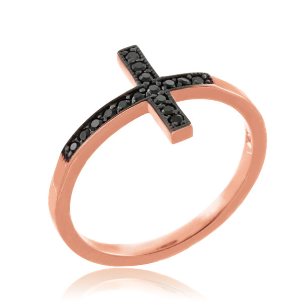 Rose Gold Sideways Cross Black Diamond Ring