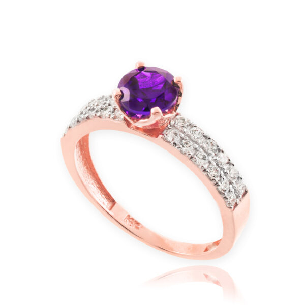 Amethyst Gemstone Rose Gold Diamond Pave Engagement Ring