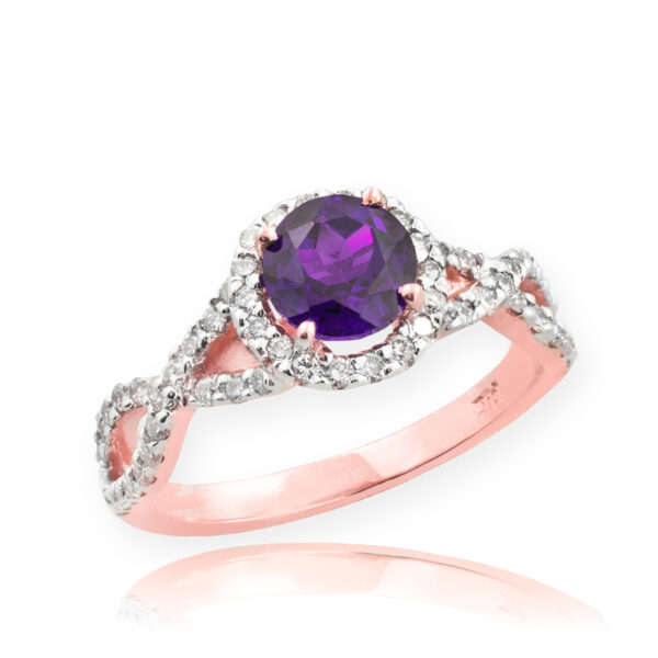 Rose Gold Amethyst Birthstone Infinity Ring With Diamonds