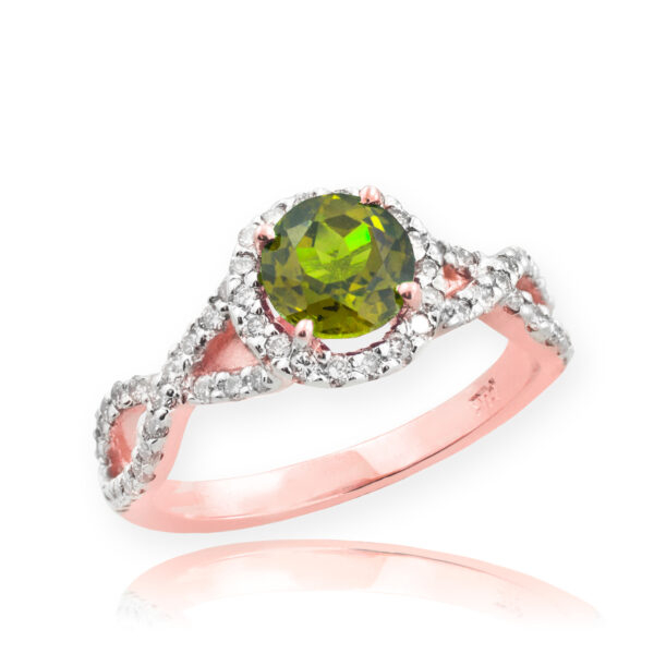 Rose Gold Peridot Birthstone Infinity Ring With Diamonds