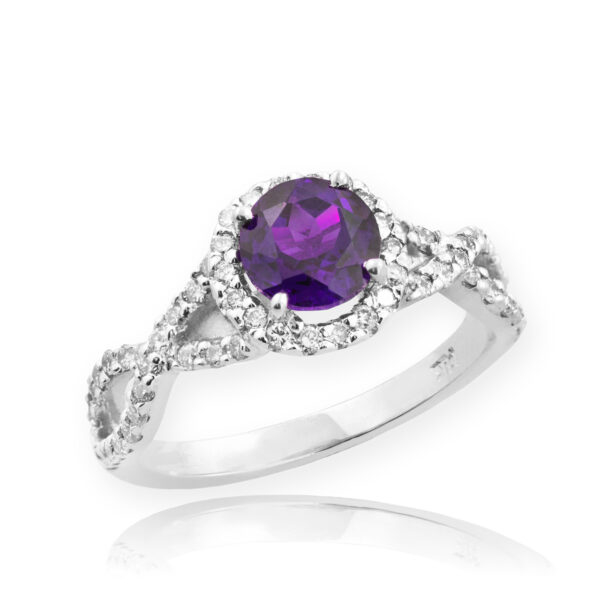 White Gold Amethyst Birthstone Infinity Ring With Diamonds