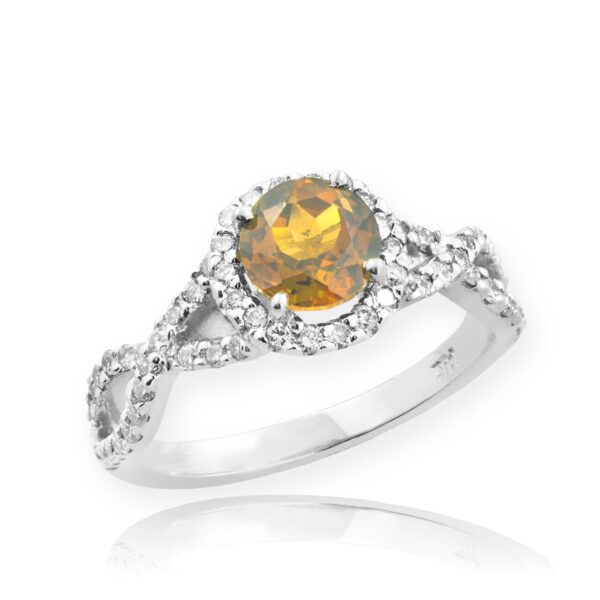 White Gold Citrine Birthstone Infinity Ring With Diamonds