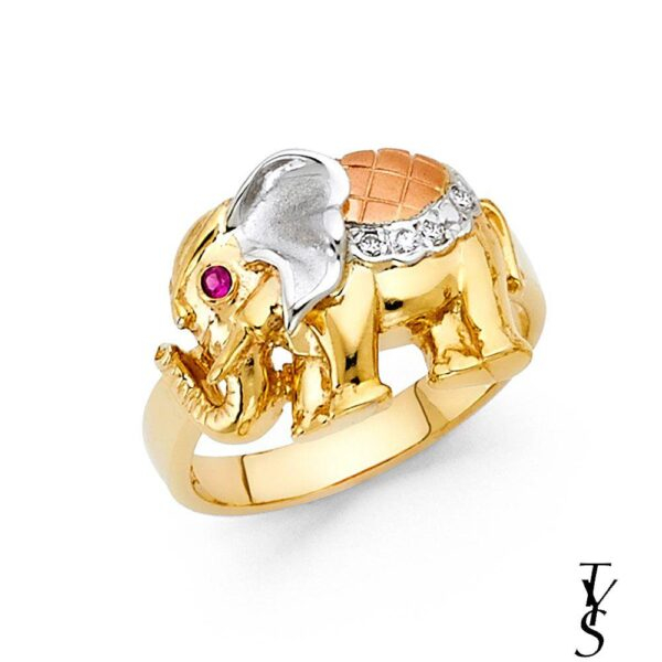 14K 3C CZ Fancy Elephant Ring