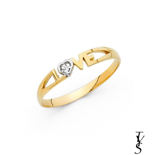 14K 2T CZ Love Ring