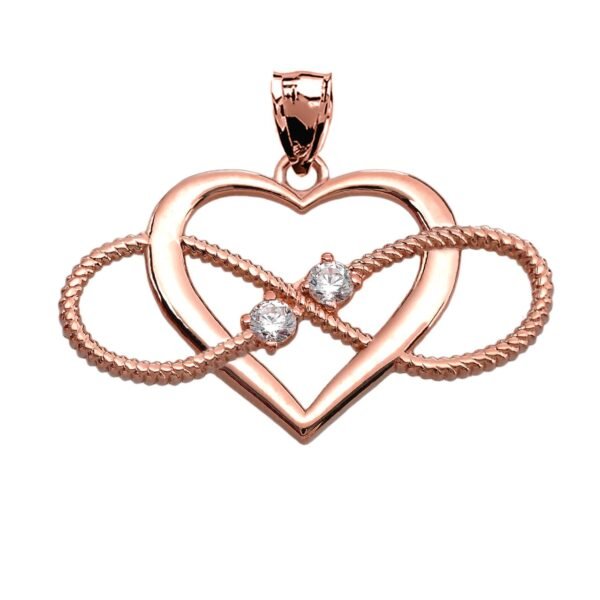 Heart And Infinity Rose Gold And Diamond Rope Design Pendant Necklace