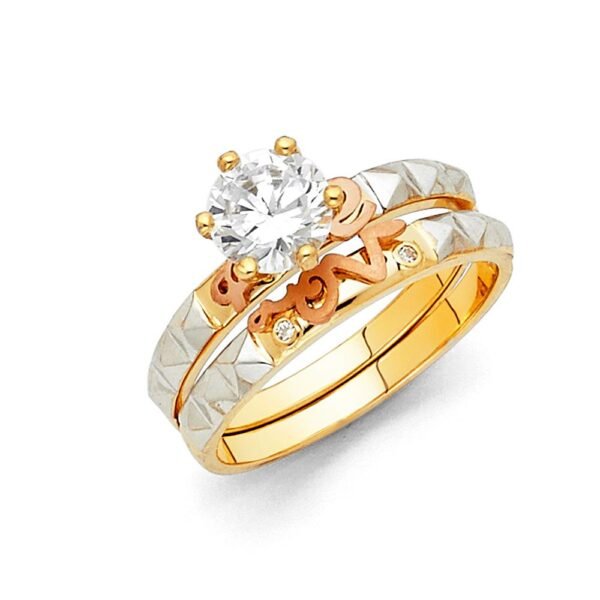 14K 3C CZ Ladies Wedding Band Only
