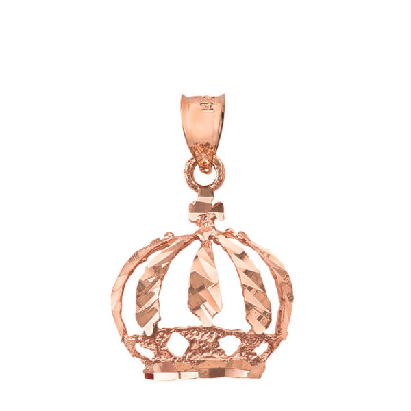 Diamond Cut Christian Royal Crown Pendant Necklace in Solid Gold (Yellow/Rose/White) - Image 2