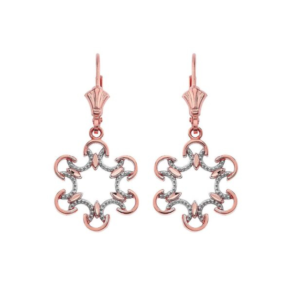 Openwork Filigree Two-Tone Leverback Earrings 14K In Rose Gold