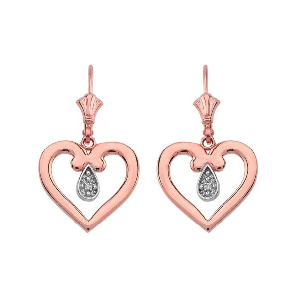 Open Heart Two-Tone Diamond Leverback Earrings 14K In Rose Gold