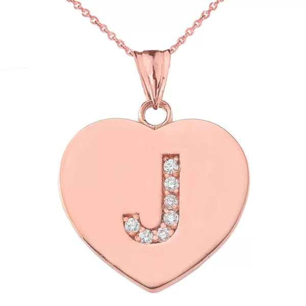 Diamond Initial "J" Heart Pendant Necklace In Rose Gold