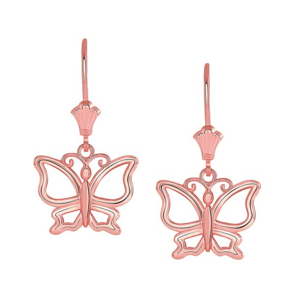 Butterfly Leverback Earrings In 14K Rose Gold