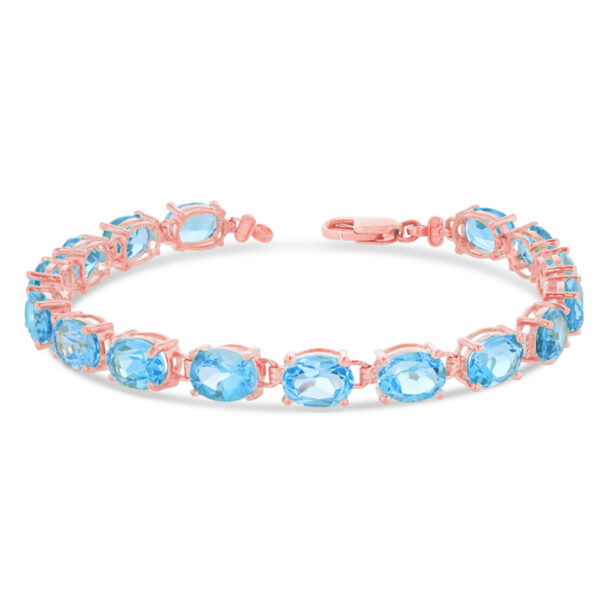 Oval Genuine Blue Topaz (8 X 6) Tennis Bracelet In Rose Gold